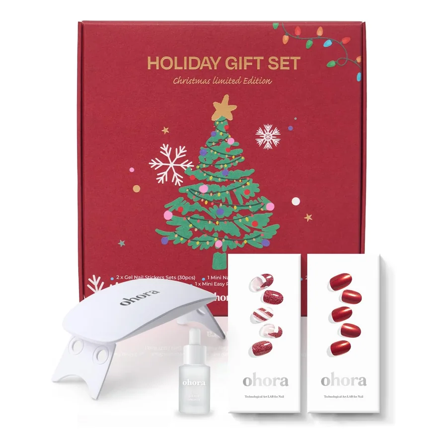 Ohora [2025 Christmas Set] N Santa Cane & N Red Chrome Semi-Cured Gel Manicure