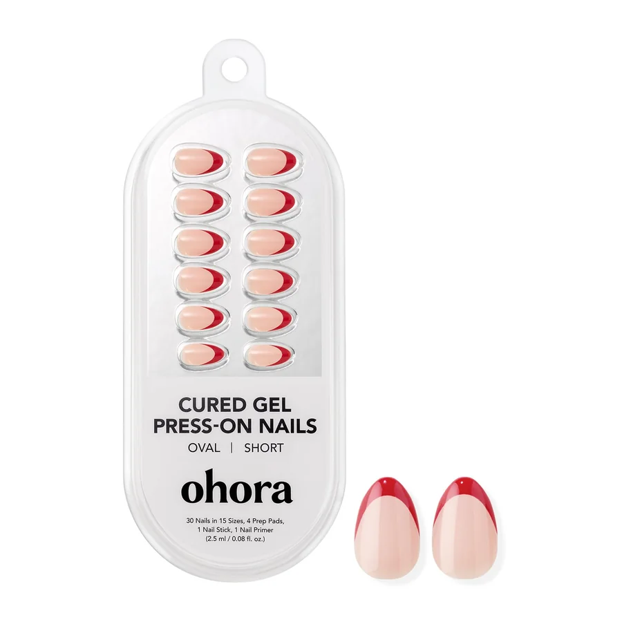 Ohora NP Scarlet French Gel Press-On Nails — Short Oval