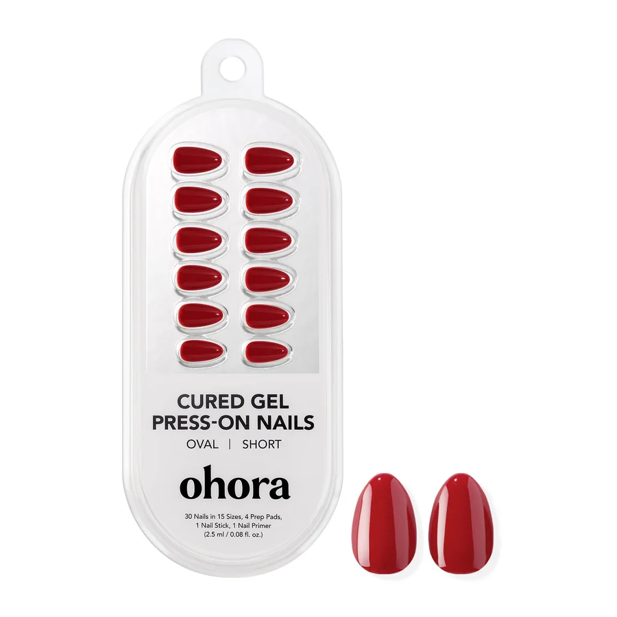Ohora NP Classic Red Gel Press-On Nails — Short Oval